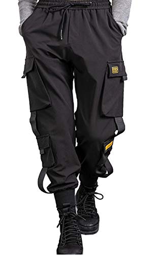 MOKEWEN Men's Ribbon Pocket Techwear Jogging Cargo Combat Tactic Ankle Pants