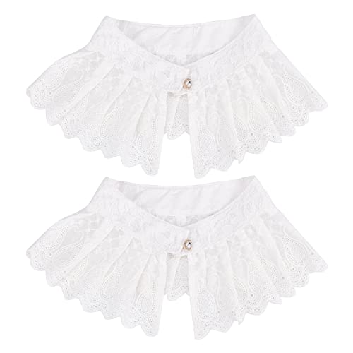FINGERINSPIRE 2 Pcs Dentelle Floral Faux Col Blanc Col Ras du Cou Chemisier Brodé avec Résine Strass Bouton Faux Dickie Col Amovible Juge Col Ruff pour Robes Chemises 54x11cm Cover