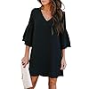 BELONGSCI-Womens-Dress-Sweet-Cute-V-Neck-Bell-Sleeve-Shift-Dress-Mini-Dress BELONGSCI Women's 2023 Summer Dress Sweet & Cute V-Neck Bell Sleeve Shift Dress Mini Dress, Perfect for Wedding or Graduation