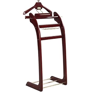 FOLREORP Suit Valet Stand Freestanding with Top Tray Wardrobe Valet Contour Hanger Trouser Shoe Rack Tie & Belt Stand Organizer Easy to Assemble for Both Living Room and Bed Room Brown