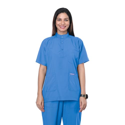 Image of Women's 5-Pocket Scrub Suit | Set of Top & Pant | Half Sleeves | Mandarin Collar | Breathable Polyviscose Fabric | Comfortable | Durable | Uniform for Doctors Nurse & Dentist SB 4XL