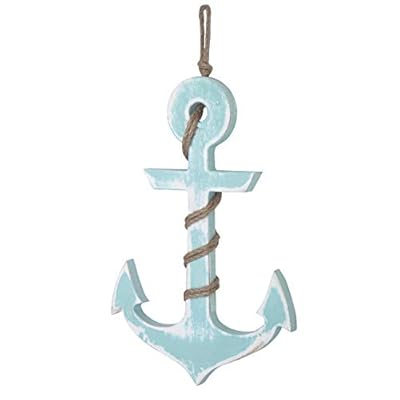 MyGift Nautical Wall Decor Living Room Decoration, Vintage Aqua Blue Wooden Anchor with Hanging Rope Accent 31u41kEF80L. SS400