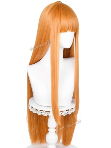Image of Long Straight Orange Anime Cosplay Wig with Bangs 33.5'' Ginger Wig | Deep Orange Synthetic Hair Wigs for Women Costumes Party Halloween