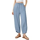 Wide Leg Cropped Pants Woman Casual Lounge Trousers Baggy Palazzo Pants with Pockets Fall Clothes Fashion Light Blue 2X Maternity Sweatpants
