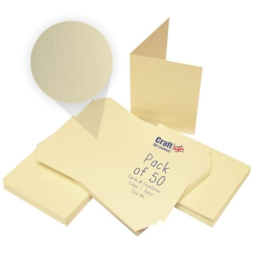 Image of Craft UK W112 A6 Linen Card and Envelope Pack of 50 - Ivory
