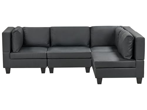 Beliani Canapé d'angle Moderne Modulaire 4 Places Côté Gauche en Cuir PU Rembourré Noir Unstad