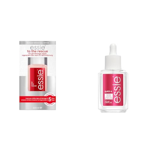 Pack Essie Reparador de Daños del Gel UV, To The Rescue Cuidado de las Uñas Dañadas, Acabado Natural y Brillante + Gotas Secantes Quick-E Drying Drops