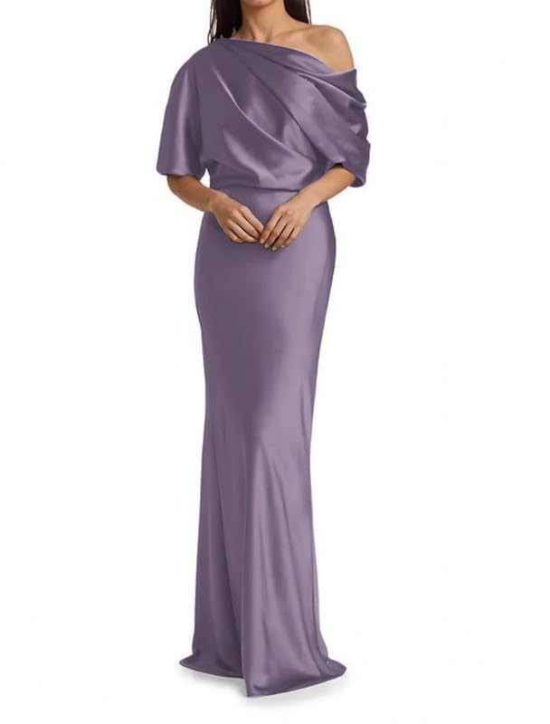 Image of Mermaid Satin Mother of The Bride Dresses for Women Ruched One Shoulder Formal Evening Gowns