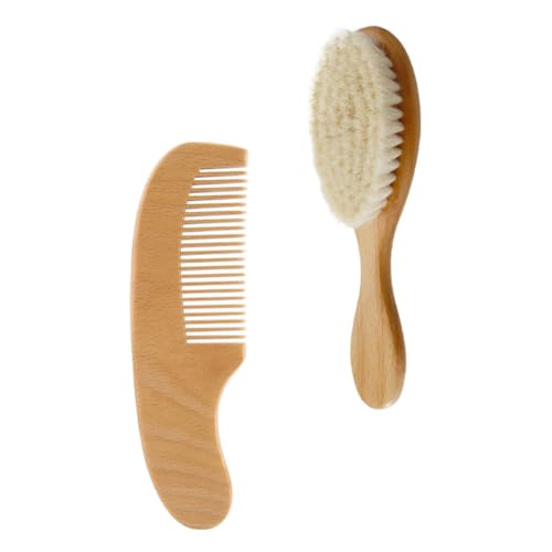 MERRYHAPY Infant Hair Brush Set Wood Handle Wool Brush Detangler Perfect for Grooming Kit Travel