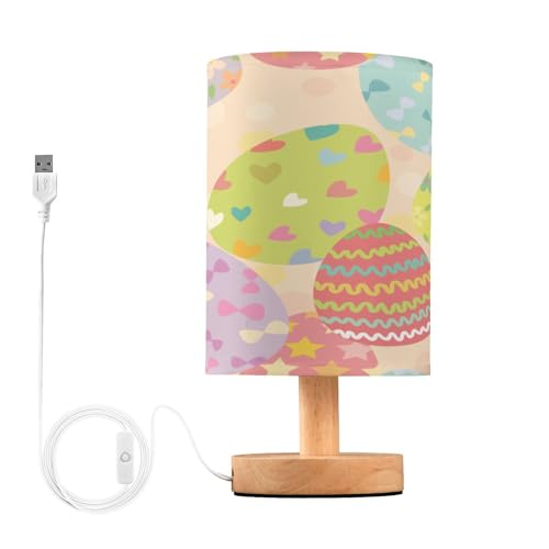 SDMKA Easter Eggs Pattern Bedside Table Lamp for Bedroom, Minimalist Nightstand Lamp with Round Fabric Shade for Living Room, Office, No Bulb Required
