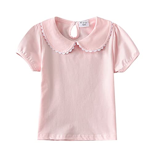 RNTOP Kids Baby Girl Short Sleeve Collar Shirt Toddler Girls Solid Color Blouse Casual Basic Tee Tops (Pink, 5-6 Years)