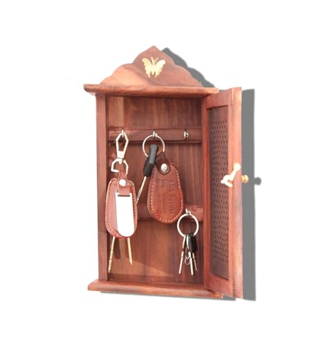 Image of Wooden Key Holder Almirah Design | Square Design | Size:- H11 X L6.5 (Jharokha Design) | Wall Hanging Decor