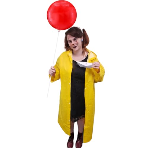 yaxwhty Horror Halloween Decoration Includes Halloween Costume Men Women Yellow Raincoat Jacket Reusable Balloon Kit with Balloon Sticks and Cups Clown Prop for Adult