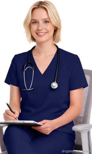 Image of V-Neck Scrub Tops for Women, Stretch 4-Pocket Nurse Uniform