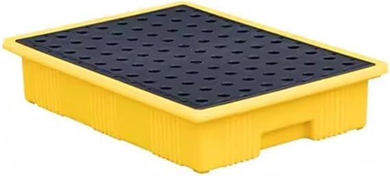 Stackable Oil Drum Spill Containment Pallet with Drain, Modular Design & Detachable Polyethylene Grating for Safe Gas & Market Use (49x35x9cm)