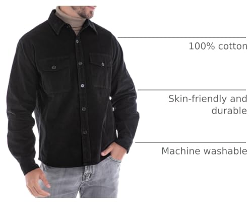 Image of Men's Corduroy Jacket Lightweight Shacket Long Sleeve Shirts Casual Vintage Black M