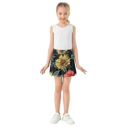 Joisal Tennis Skirts Toddler Embroidered Skulls Sunflowers Girls Skorts Athletic Shorts Outfit Pleated 4t3