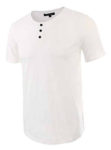 HETHCODE Men's Classic Comfort Soft Regular Fit Short Sleeve Henley T-Shirt Tee White M