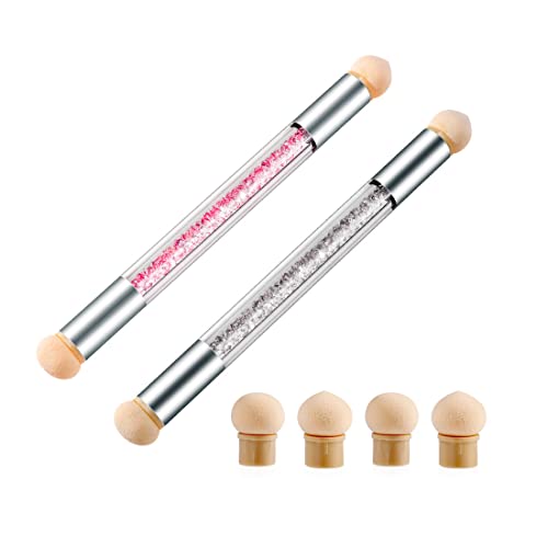 YATEICBC 2 Pcs Doble Cabezal Esponja de Uñas Punteado,Pincel Degradado Uñas Manicure Francés,Gradiente Pluma Cepillo Nail Art herramienta,incluye 4 cabezas de cepillo de esponja de repuesto Cover