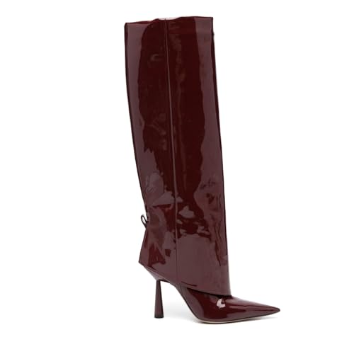 Image of Goolita Fold Over Boots For Women, Pointed Toe Stiletto Heel Knee High Boots Fashion Comfortable Slip On Tall Boots