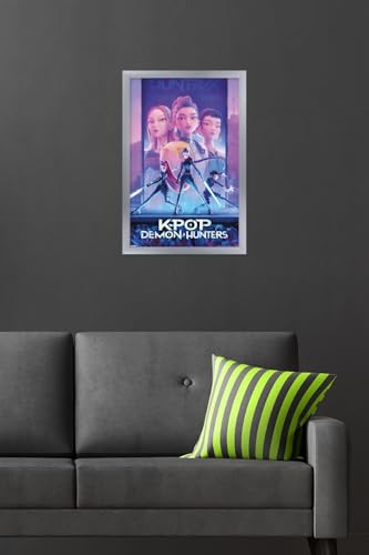 Image of Netflix KPop Demon Hunters (2025) - One Sheet Wall Poster, 22.4L inch x 14.7W inch, Silver Framed Version