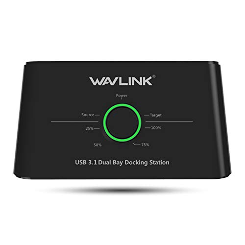 WAVLINK USB C 3.0 Dual Bay SATA I/II/III External Hard Drive Docking Station 6TB for 2.5 Inch/3.5 Inch HDD/SSD and UASP Support Offline Clone/File Backup
