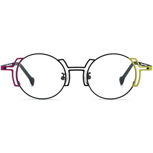 Image of FONEX Colorful Pure Titanium Glasses Frame Women Retro Round Eyeglasses