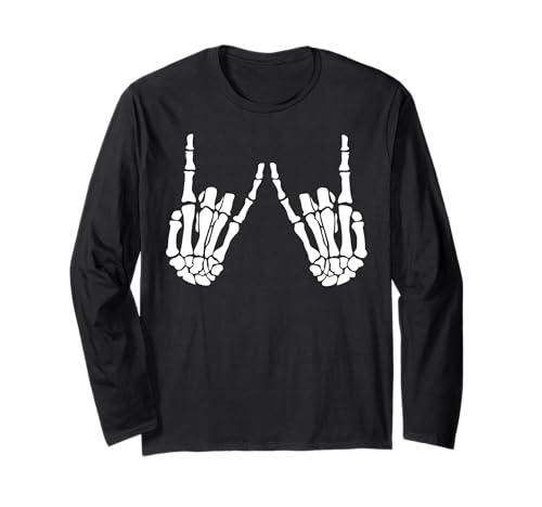 Rock On Rock Star Esqueleto Manos Halloween Disfraz Concierto Manga Larga