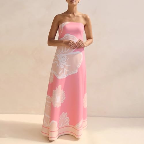 Image of Zwirelz Women Strapless Maxi Dress Boho Floral Print Flowy Long Tube Dress Off Shoulder Loose Beach Sundress