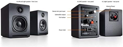 Audioengine A1 60W Wireless Bluetooth Desktop Speakers for PC, Mac, Gaming, with aptX, Subwoofer Out (Pair, Grey)
