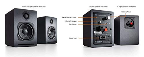 Audioengine A1 60W Wireless Bluetooth Desktop Speakers for PC, Mac, Gaming, with aptX, Subwoofer Out (Pair, Grey)