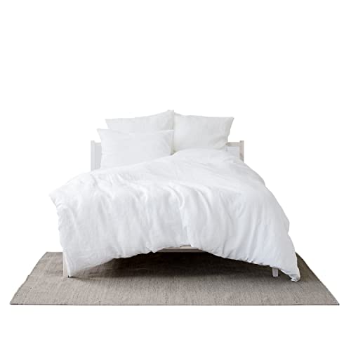 My Linen Home Ropa de Cama de Lino Puro 100% Lavado a la Piedra Blanca, Individual Incluye 1 Funda Nórdica 140x200 cm y 1 Funda Almohada 50x70 cm I Hipoalergénicas, Reguladoras de la Temperatura