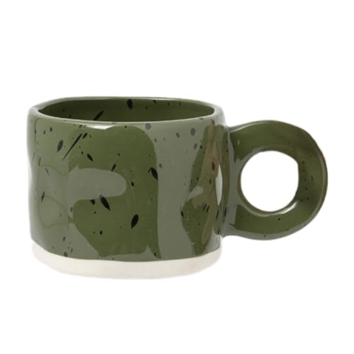 Juego de tazas de cerámica con asa, café, leche, impresión moderna, porcelana, hecha a mano, taza de chocolate caliente, tazas de viaje para bebidas calientes (verde militar, 13.7 x 7 cm)