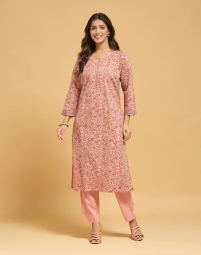 Image of Fabnu by Fabindia Women's Cotton Printed Kurta Pant Dupatta Set