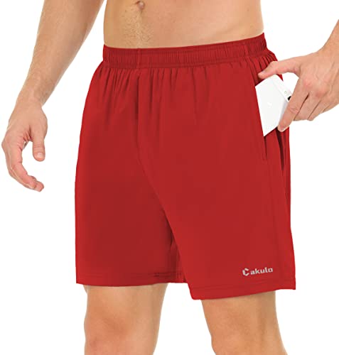 Cakulo Short de tennis pour homme de 12,7 cm à séchage rapide avec poches, Rouge, Taille L Cover