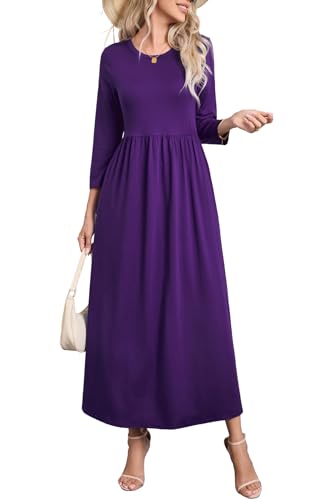 Enmain Vestido Mujer Manga Larga Elegante Púrpura Invierno Cómodo con Bolsillos Vestido Largo Mujer Casual Largo Talla Grande Elástico