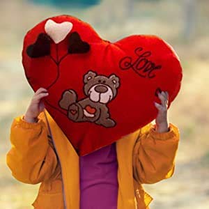 Image of Delicado Velvet Huggable Heart Shape Sleeping Dog Soft Plush Stuffed Cushion Pillow Toy, SleepingDog Pillow Red