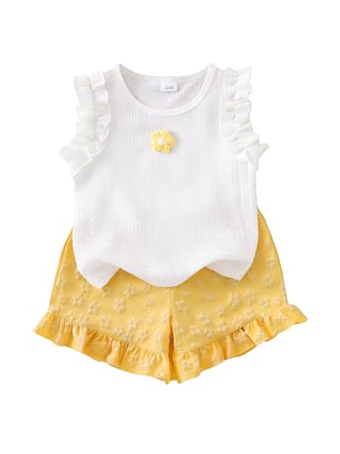 Image of Ayzozuy Kid Girl Clothes Shorts Set 2 Piece Outfits Summer Casual Short Sleeve Top and Shorts Set for Girls 4-7