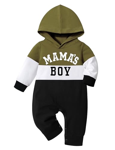 Image of Fommy Baby Boy Clothes MAMA'S BOY Letter Printed Long Sleeve Hooded Romper Bodysuit Jumpsuit Fall Winter Baby Clothes Outfits