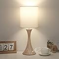 Bedside Touch Lamp, 3 Way Dimmable Touch Control Table Lamp, Wood Grain Farmhouse Table Lamp, Modern Nightstand Lamp with White Shade for Bedroom, Dorm, Office, 3000K LED Bulb Included