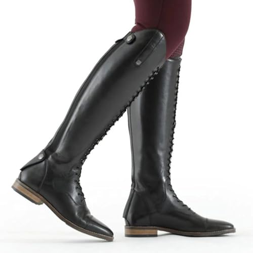 DHAEY Western Cowboy Boots for Men Lace Up Low Heel Unisex Knee High Boots Retro Classic Traditional Knight Boots Riding Boots Country Boot (Color : Black, Size : 8.5 Women/7 Men)2