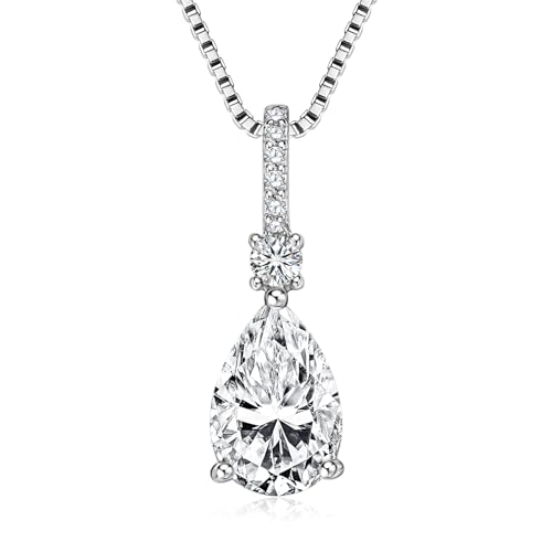 Moissanite Pendant Necklace for Women, 1.5/2CT D Color VVS1 Pear Cut lab-created Imitation Diamond Necklaces, Valentine Anniversary Birthday Jewelry Present for Wife Mom