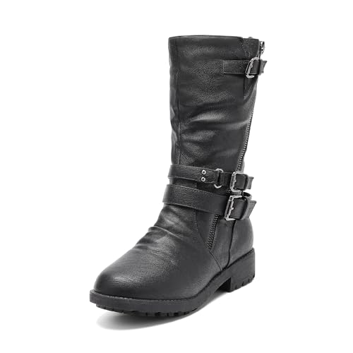 DREAM PAIRS Girls Buckle Zipper Knee High Winter Boots