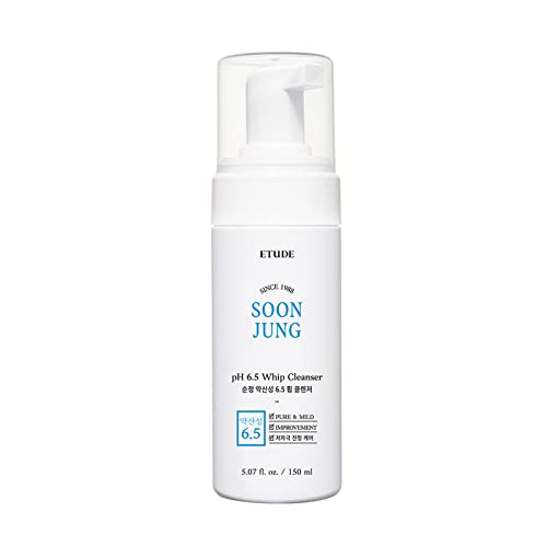 ETUDE SoonJung pH 6.5 Whip Cleanser 5.1 fl. oz. (150ml) 21AD | Soft Bubble Hydrating Vegan Facial Cleanser for Sensitive Skin | Fragrance-Free Low-pH Korean Cleansing Wash | K-Beauty | Vegan