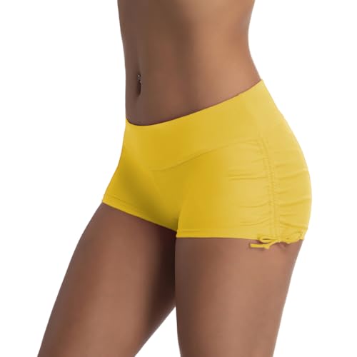 Micosuza Womens Swimming Shorts Bikini Bottom Swimwear Summer Boardshorts Beach Short Yellow XS