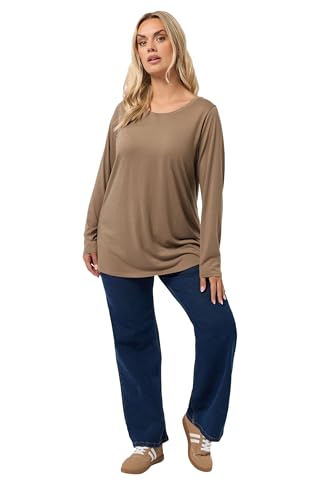 Image of Yours Curve Brown Long Sleeve T-Shirt - Women's - Plus Size Curve