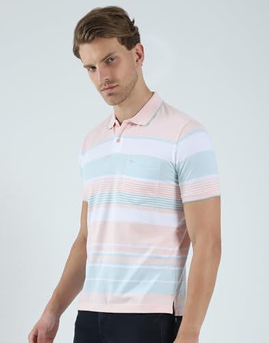 Image of Monte Carlo Mens Cotton Blend Regular Fit Polo T-Shirt | Half Sleeve | Striped Pattern| Casual Everyday Wear | Stylish & Comfortable Tshirt