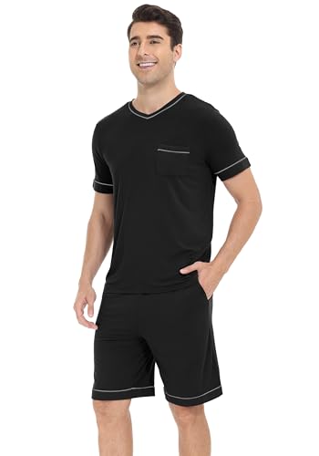 WiWi Viscose from Bamboo Loose Comfy Pajamas Set for Men Soft Summer Short Sleeve Sleepwear S-XXL