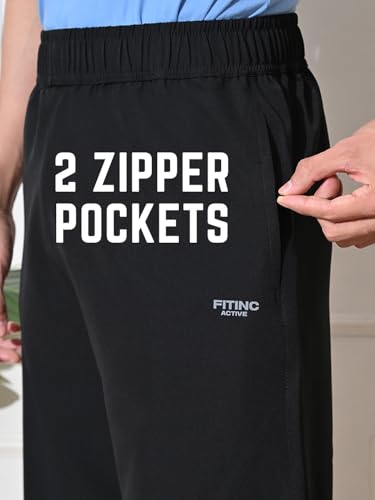 Image of FITINC Men's All-Season Relaxed Fit Track Pants | Stretchable Gym Lower with 2 Deep Zipper Pockets | Quick-Dry Athletic Joggers for Running, Workout & Yoga
