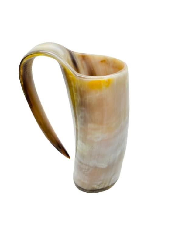 Trinity Handmade 2 Piece Ox Horn Mug for Hot & Cold Drinks Viking Horn Mug - 100% Authentic with Natural Shine Finish Beer Mug Best for Gift Husband Father Big Brother